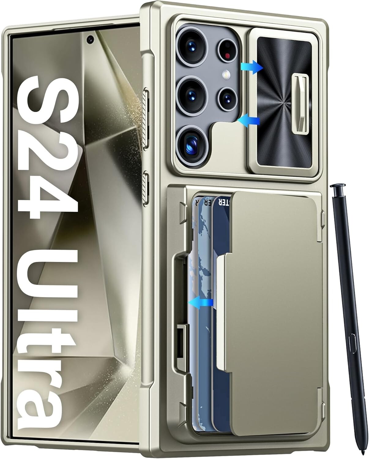 For Samsung Galaxy S24 Ultra Rugged Shockproof Wallet Case with Camera Cover