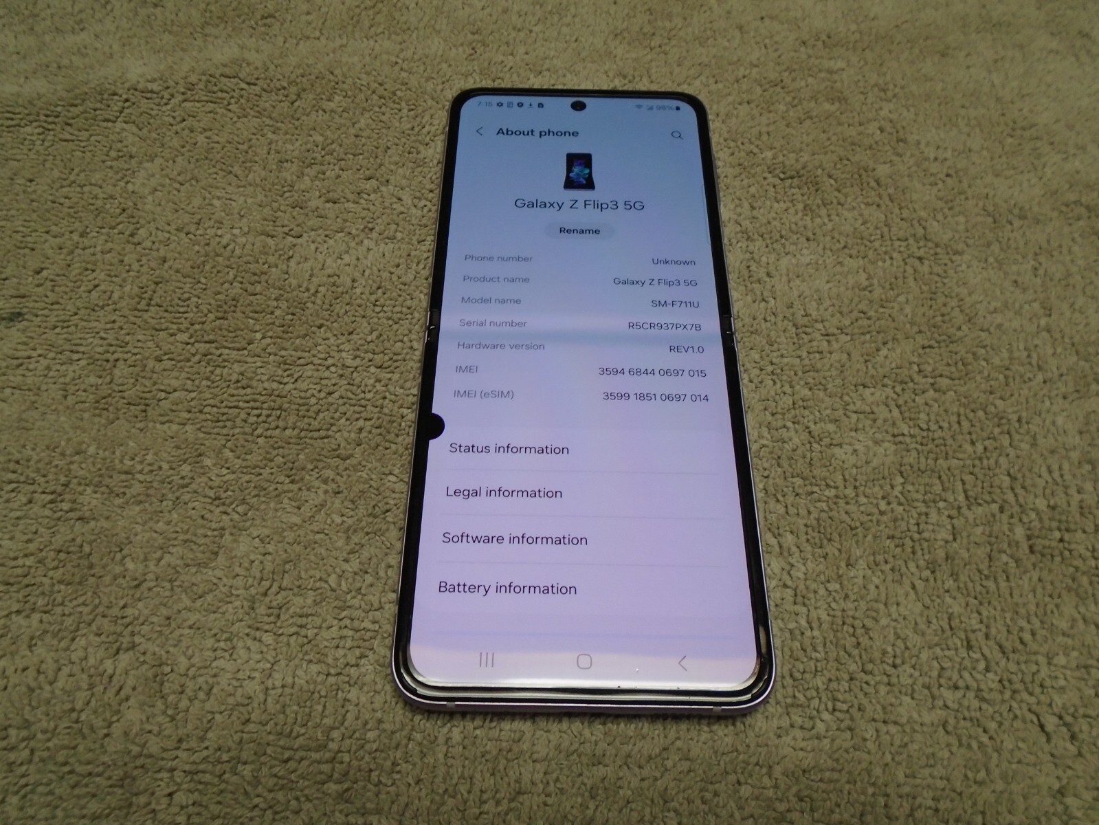 Samsung Galaxy Z Flip 3 5G, 128gb, Purple, Verizon only, Excellent Condition!!!