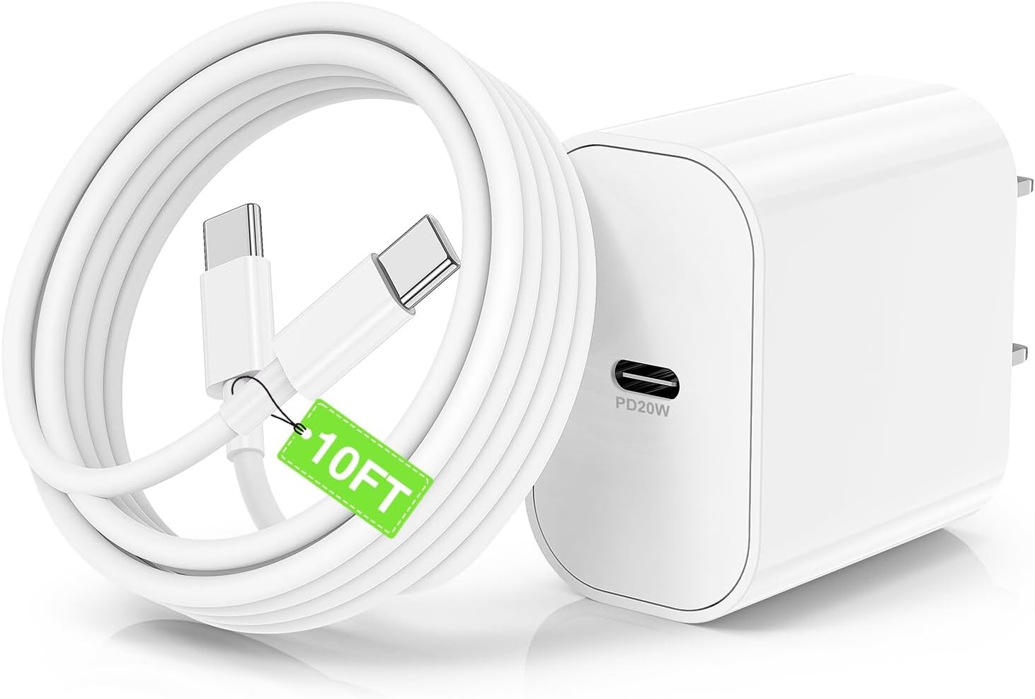 10ft 20W USB-C Fast Charger Adapter for iPhone 17 Pro Max/16 Pro Max