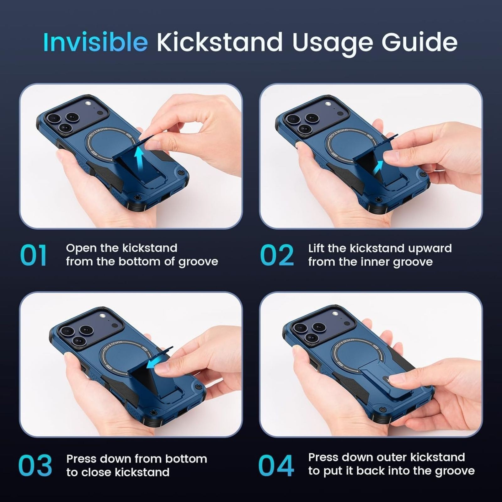3 in 1 for iPhone 17 Pro Max Case, Invisible Kickstand, HD Screen Protector, Cam