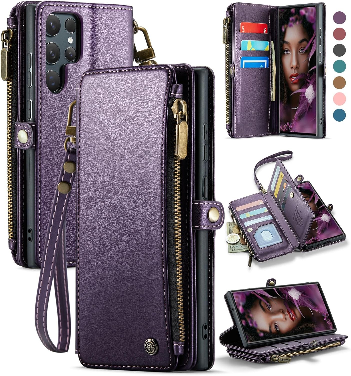 Samsung Galaxy S22 Ultra Case Wallet with RFID Blocking Card Holder, Purple