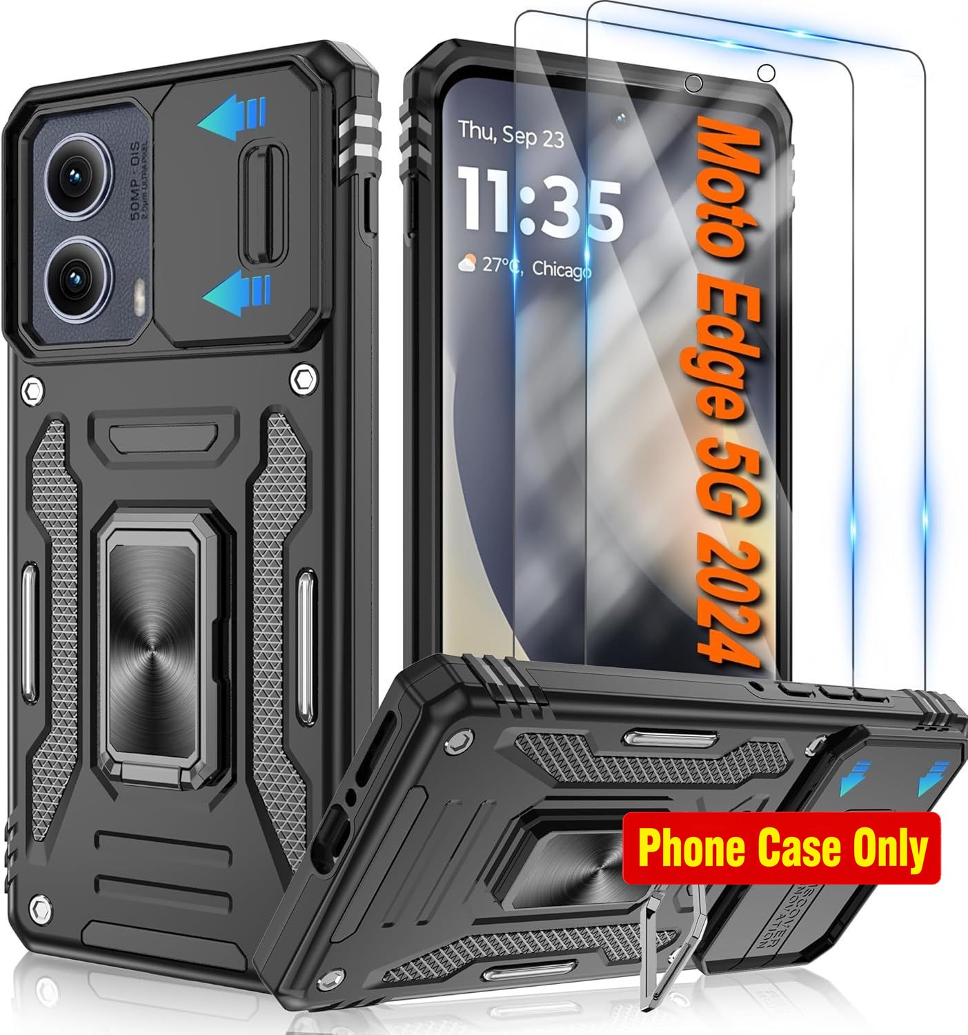 Motorola Edge 2024 Case with 2 Pack HD Screen Protector & Slide Camera Cover