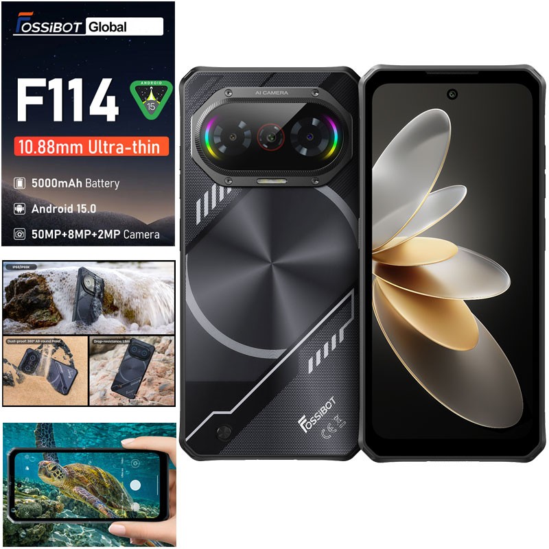 FOSSiBOT F114 4G LTE Rugged Phone Android 15 Outdoors Thin GPS Mobile Unlocked
