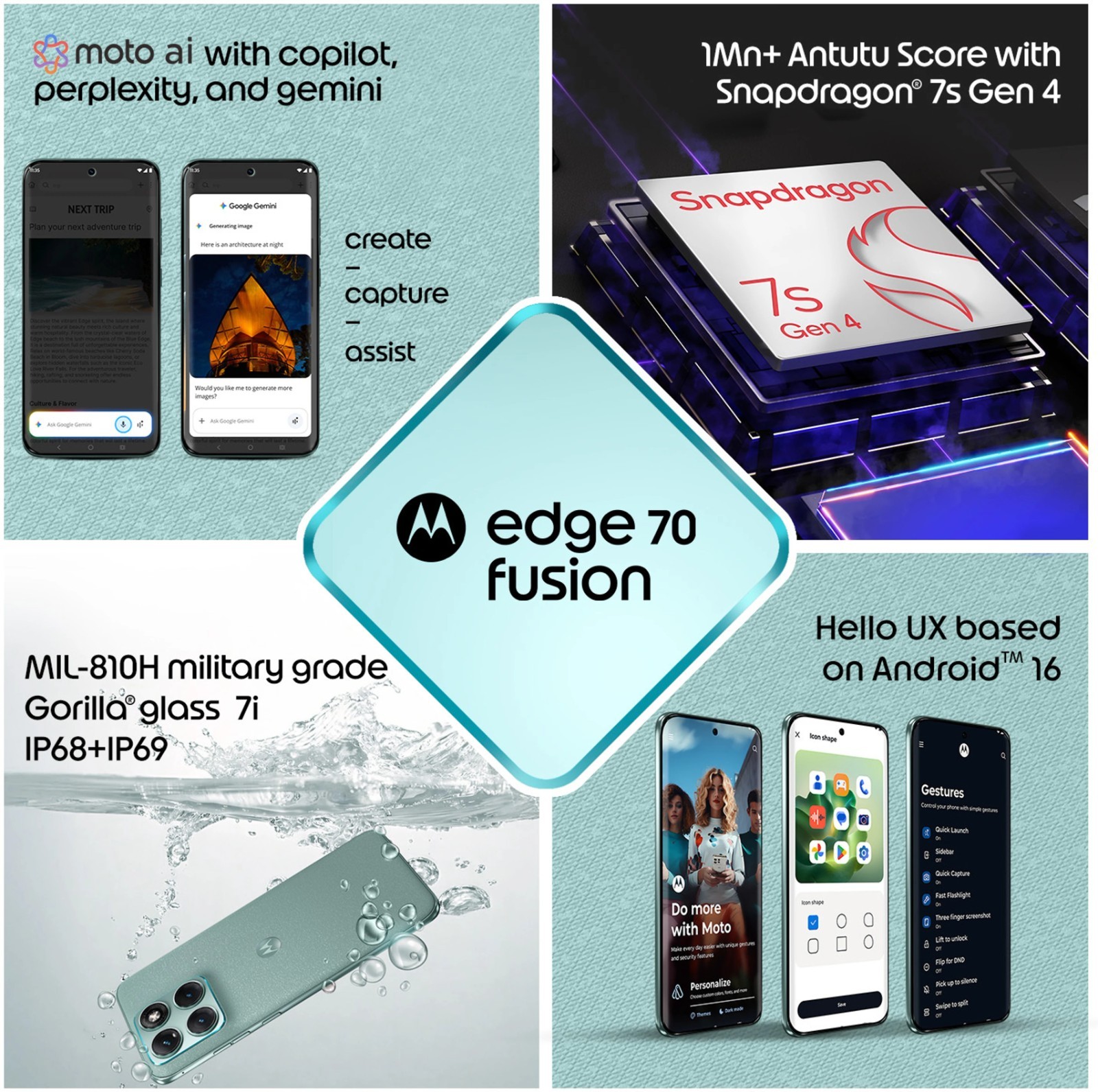 MOTOROLA Edge 70 Fusion (BLUE SURF, 8+128GB) Snapdragon® 7s Gen 4 SmartPhone.