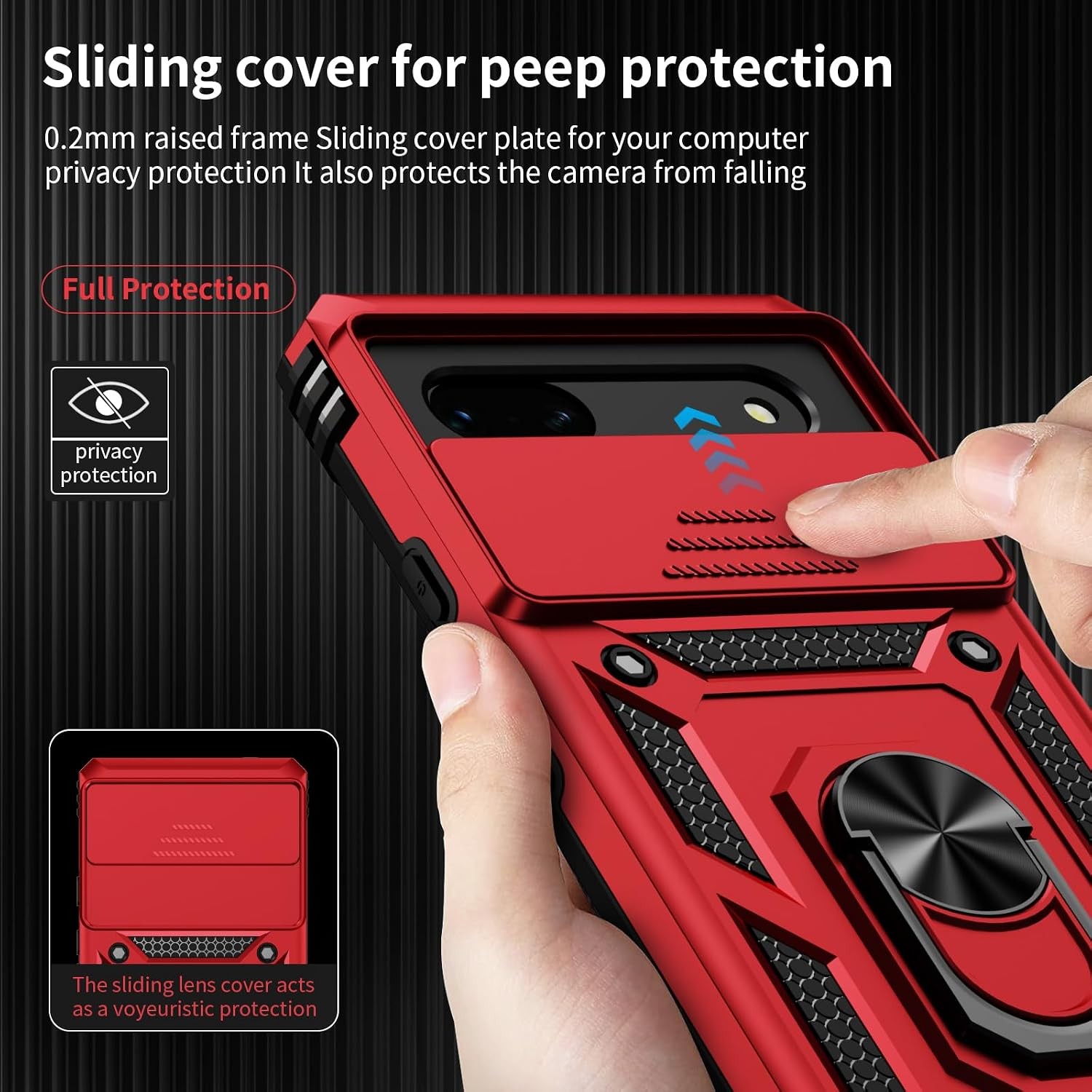 for Google Pixel 7 Case with Camera Lens Cover, HD Screen Protector, Red