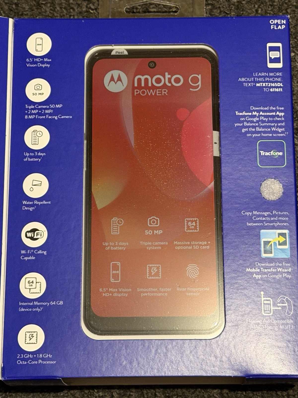 New In Box Tracfone Motorola Moto G Power Black 64GB XT2165DL (2022)