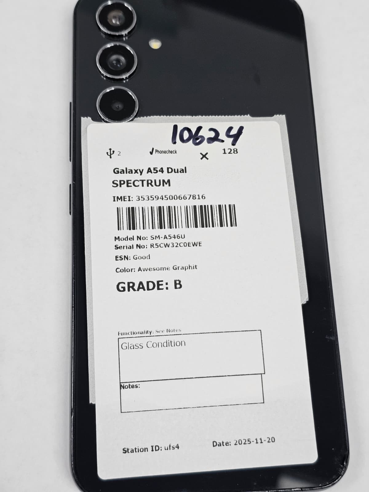 DEFECTIVE – Samsung Galaxy A54 – 128GB – Black – Spectrum – 10624