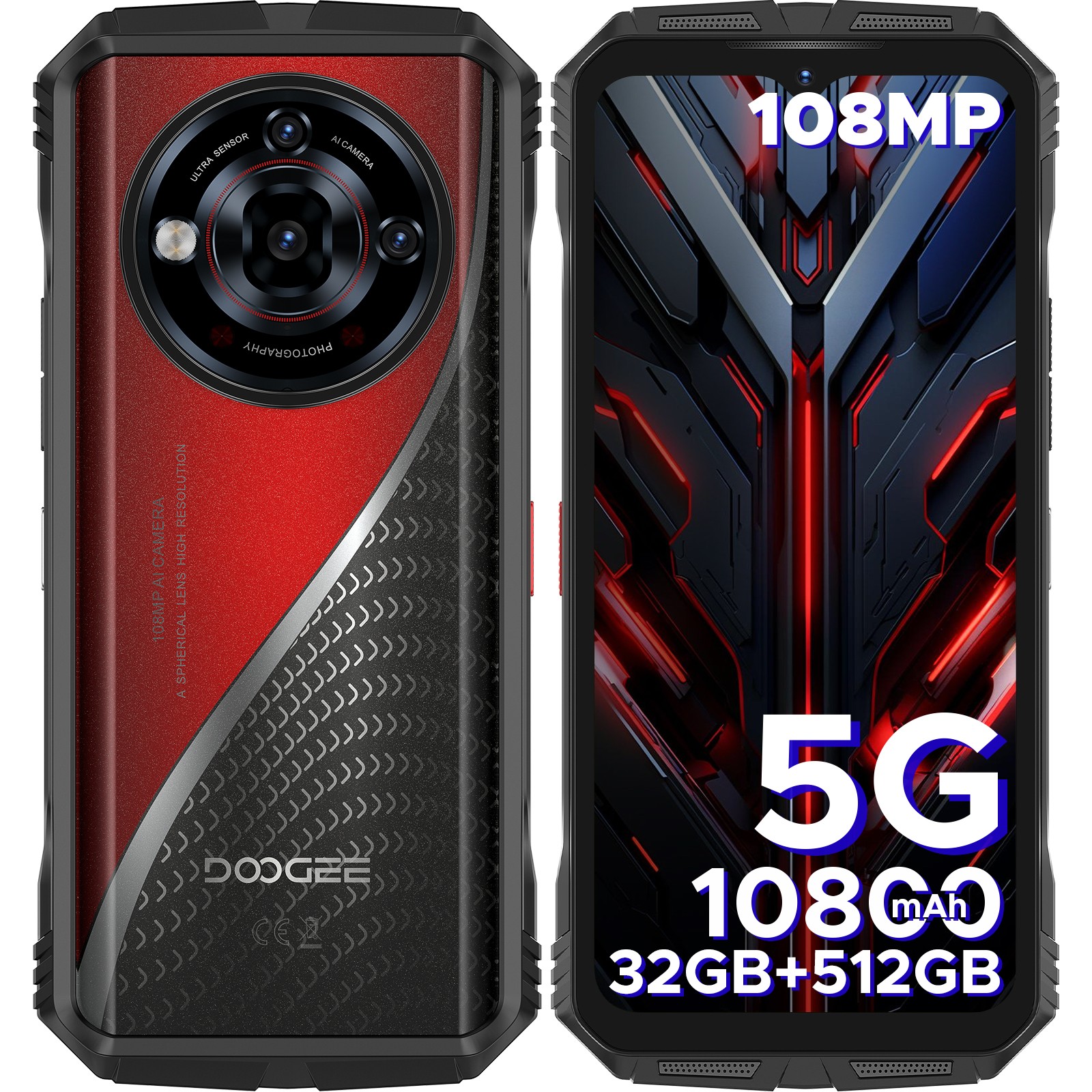 DOOGEE S118Pro Rugged Phone 5G 10800mAh 32GB+512GB 6.6” Smartphone 108MP+20MP