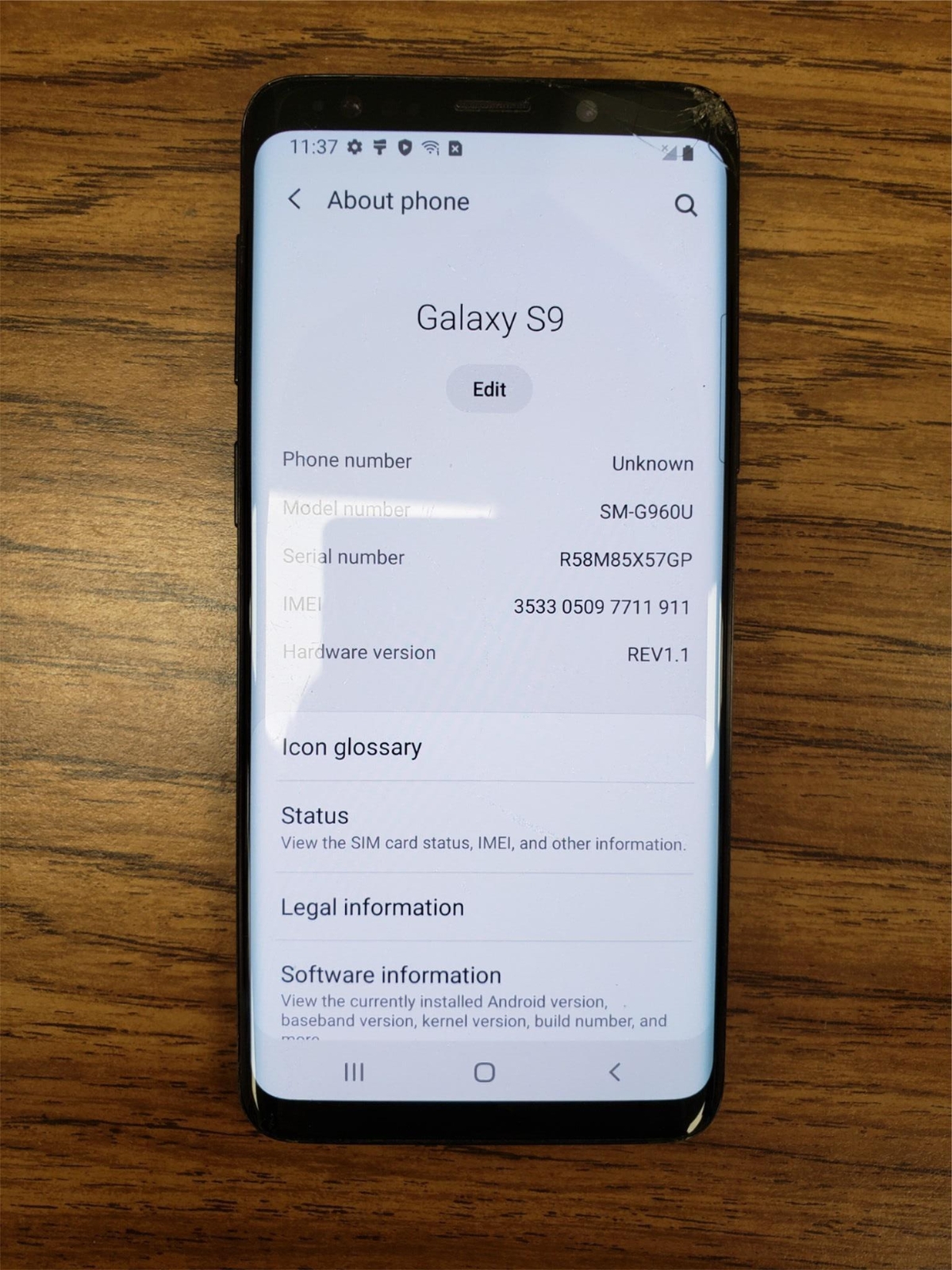 Lot of 5 cracked glass Samsung Galaxy S9 64 GB Unlocked N53