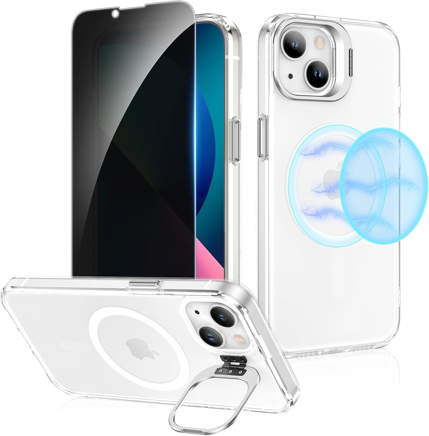 iPhone 13 / iPhone 14 Case with Privacy Screen Protector, Translucent Matte Cove