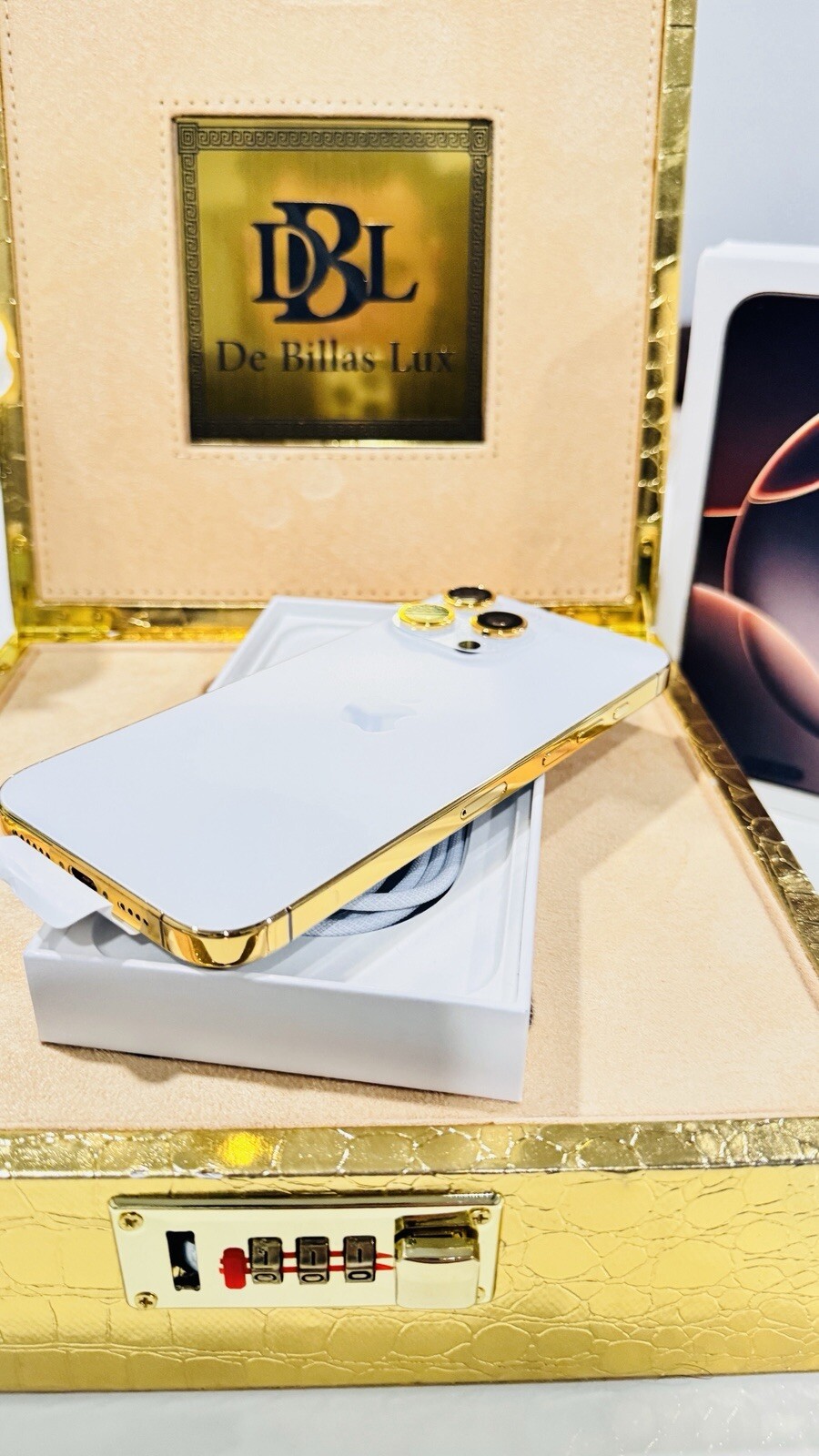 CUSTOM 24k Gold Plated Frame Apple iPhone 16 Pro 1 TB White Back Unlocked