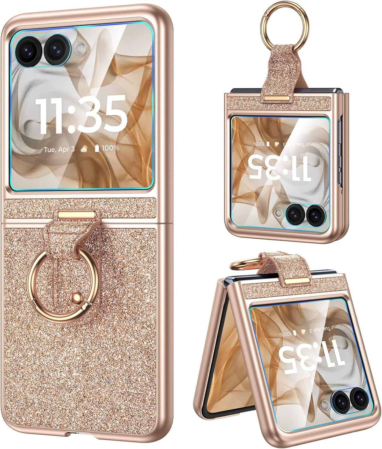 Bling Case for Motorola Razr 2024/2025 with Finger Ring Holder & Screen Protecto