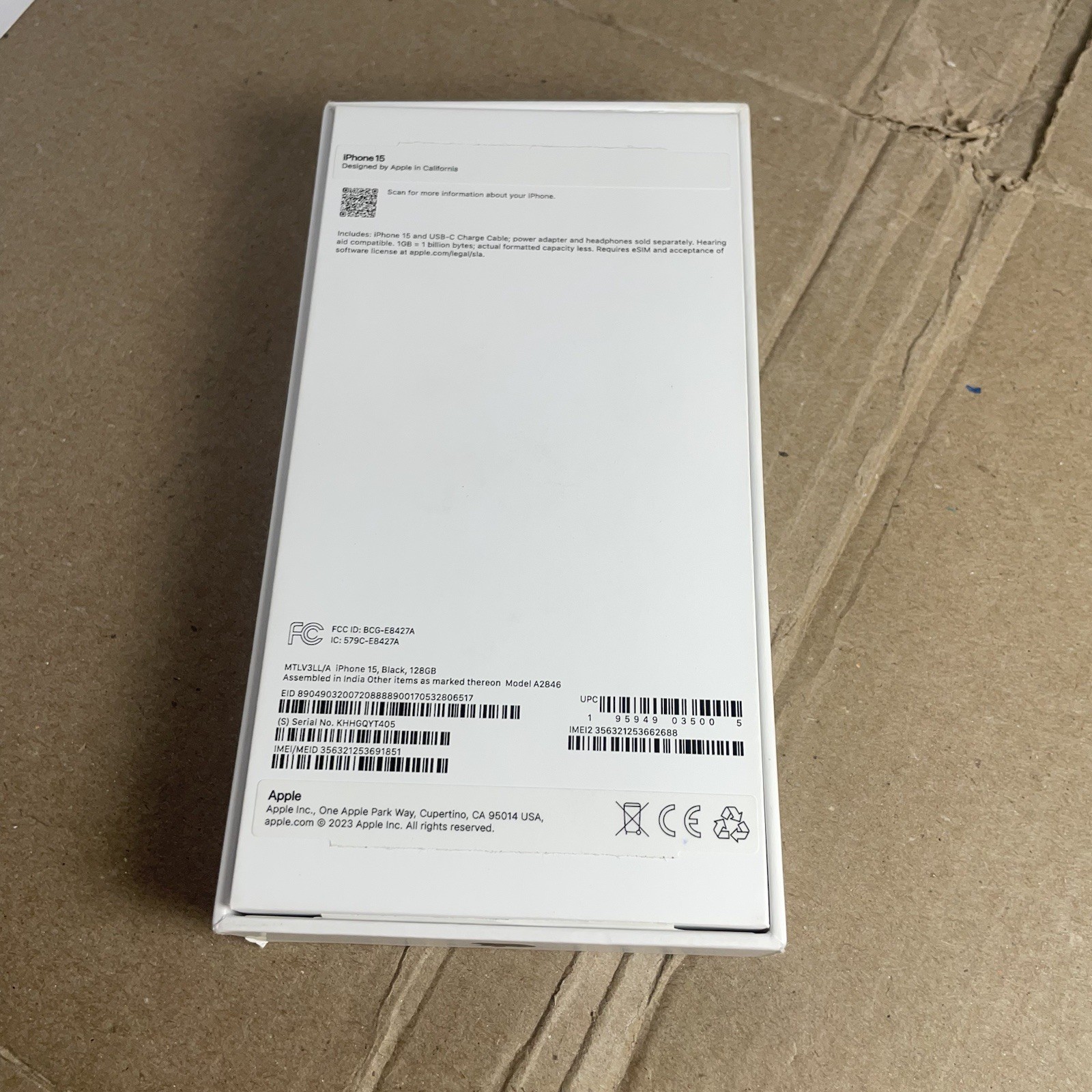 Factory Unlocked Apple iPhone 15 128GB Black MTLV3LL/A