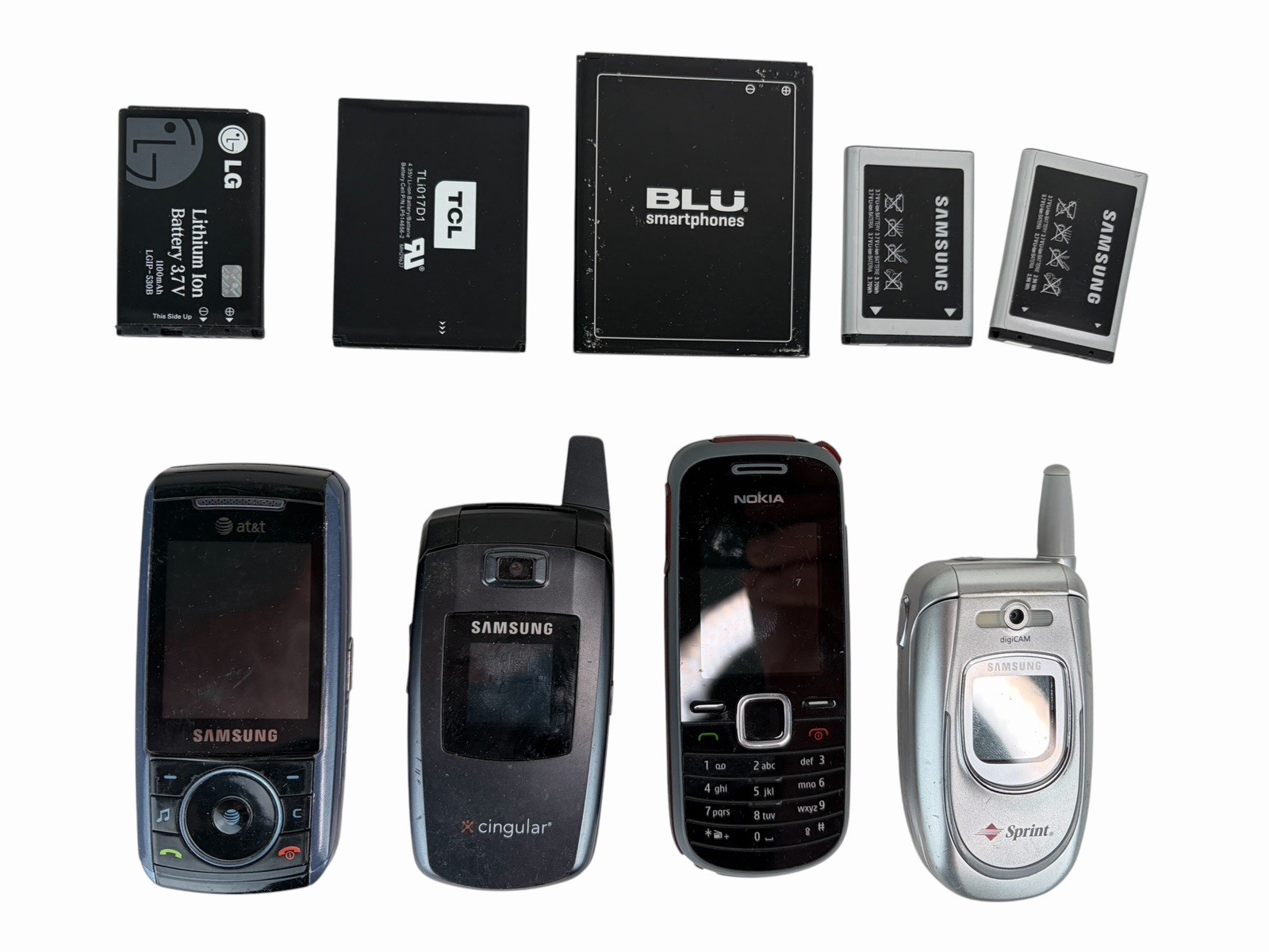 Lot Of 15 Flip Phones& Phones Batteries~UNTESTED – UNKNOWN – For PARTS/REPAIR