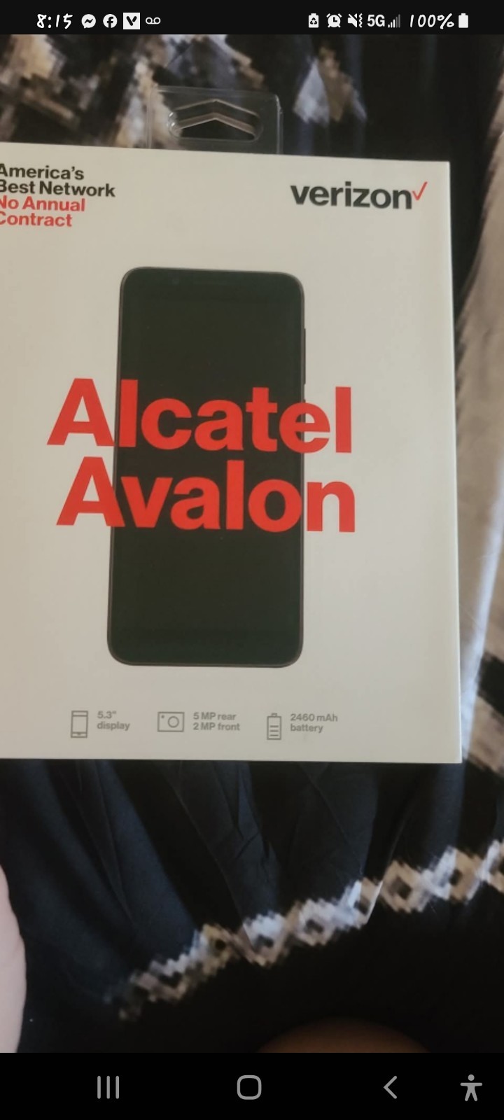 Alcatel Avalon Verizon Smartphone 5.3 in Screen 5 MP Rear 2 MP Front Black