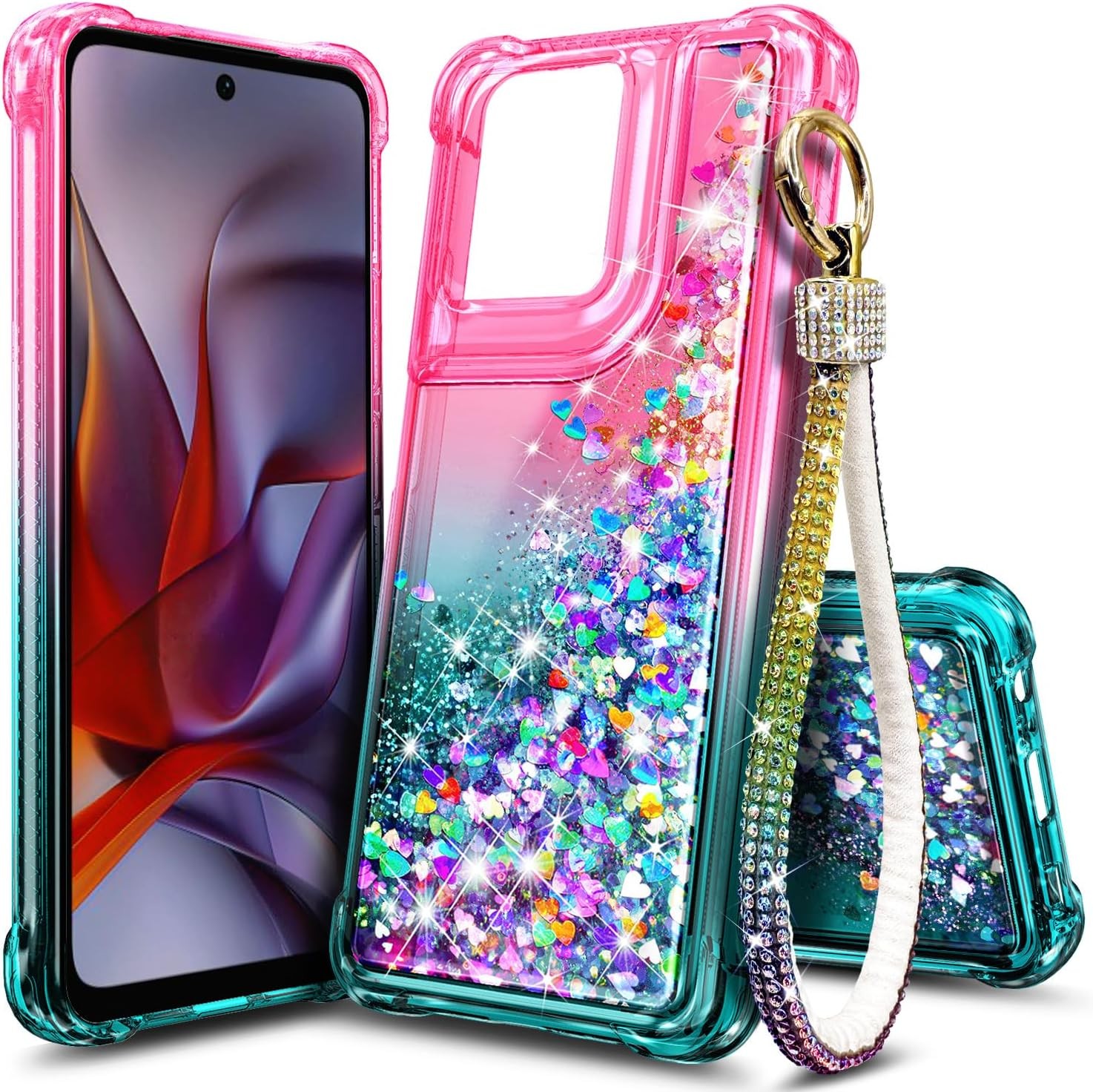 Motorola Moto G-Stylus-2025/2026 Case, Pink/Aqua | Bling Sparkly Glitter Cover