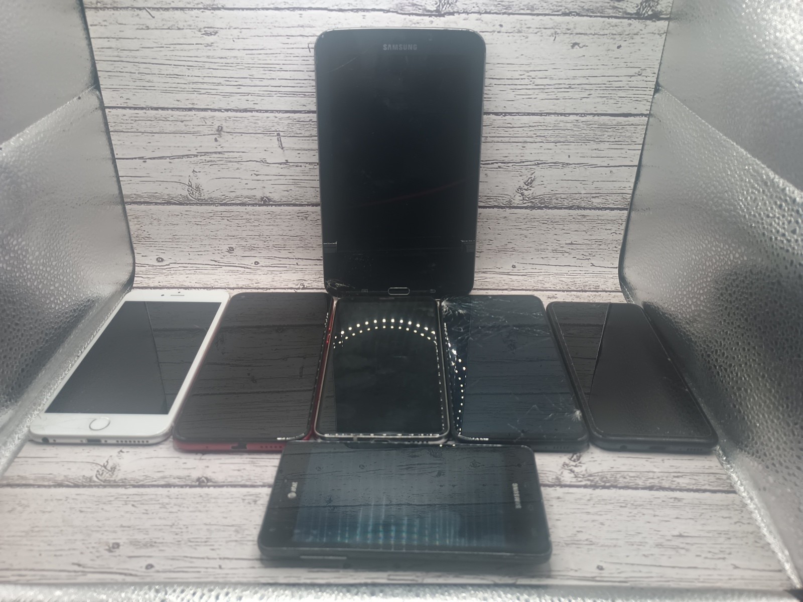 Lot of 6 Old Phones & 1 Tablet iPhone 6s, LG V30, Blu G70, 3 SAMSUNGS Parts Only