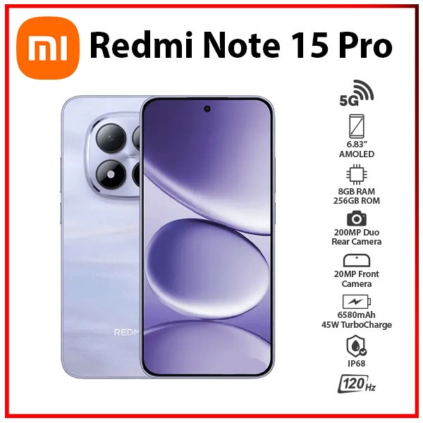 Xiaomi Redmi Note 15 Pro 8GB+256GB PURPLE Dual SIM Unlocked Android Cell Phone