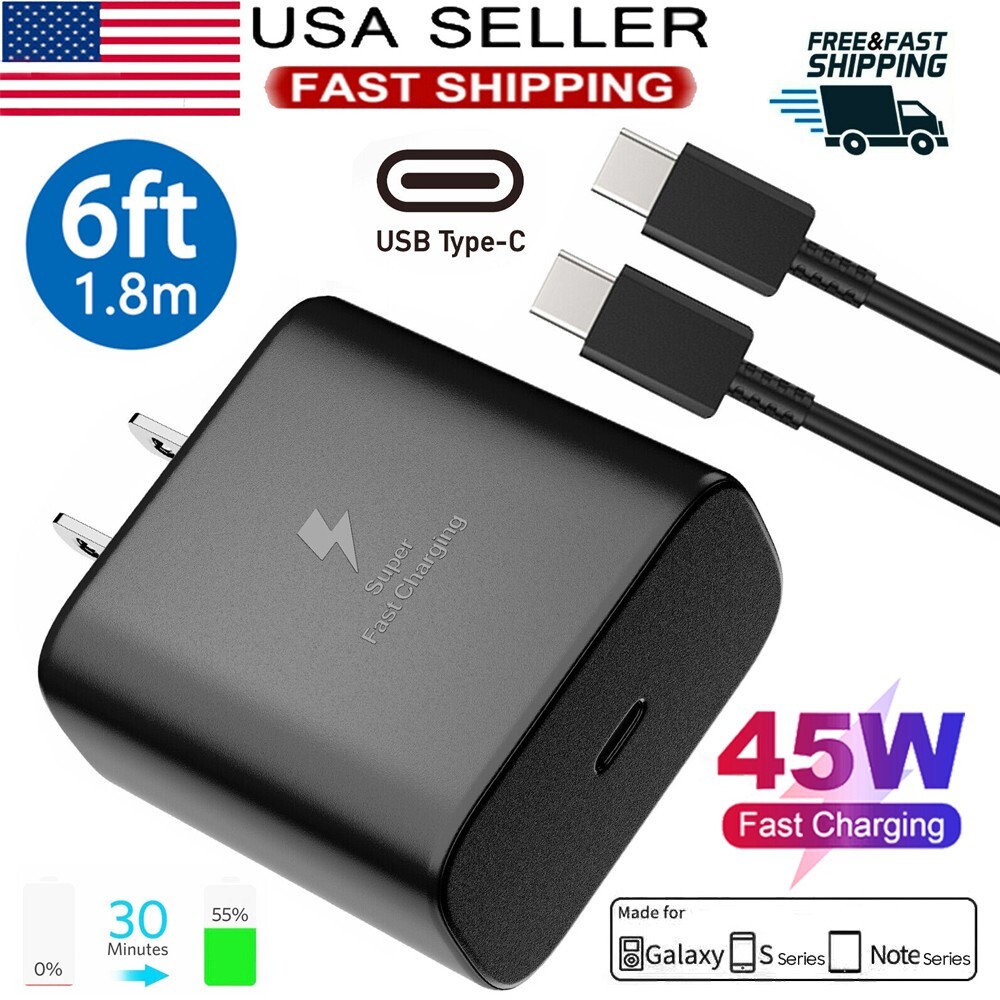 45W Type USB Super Fast Wall Charger 6ft Cable for Samsung Galaxy S24-S20 S9 A8
