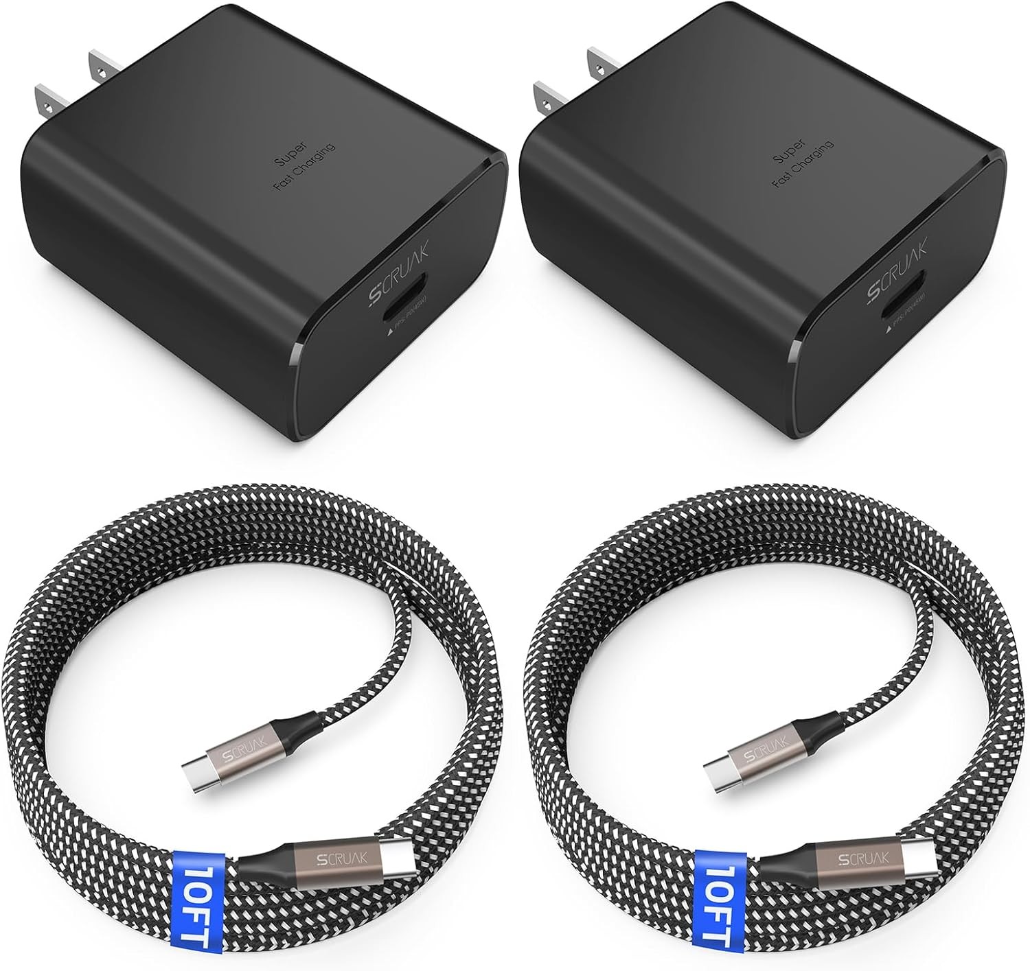 2-Pack 45W Super Fast USB-C Wall Charger for Samsung Galaxy S25/S23 10FT Cable