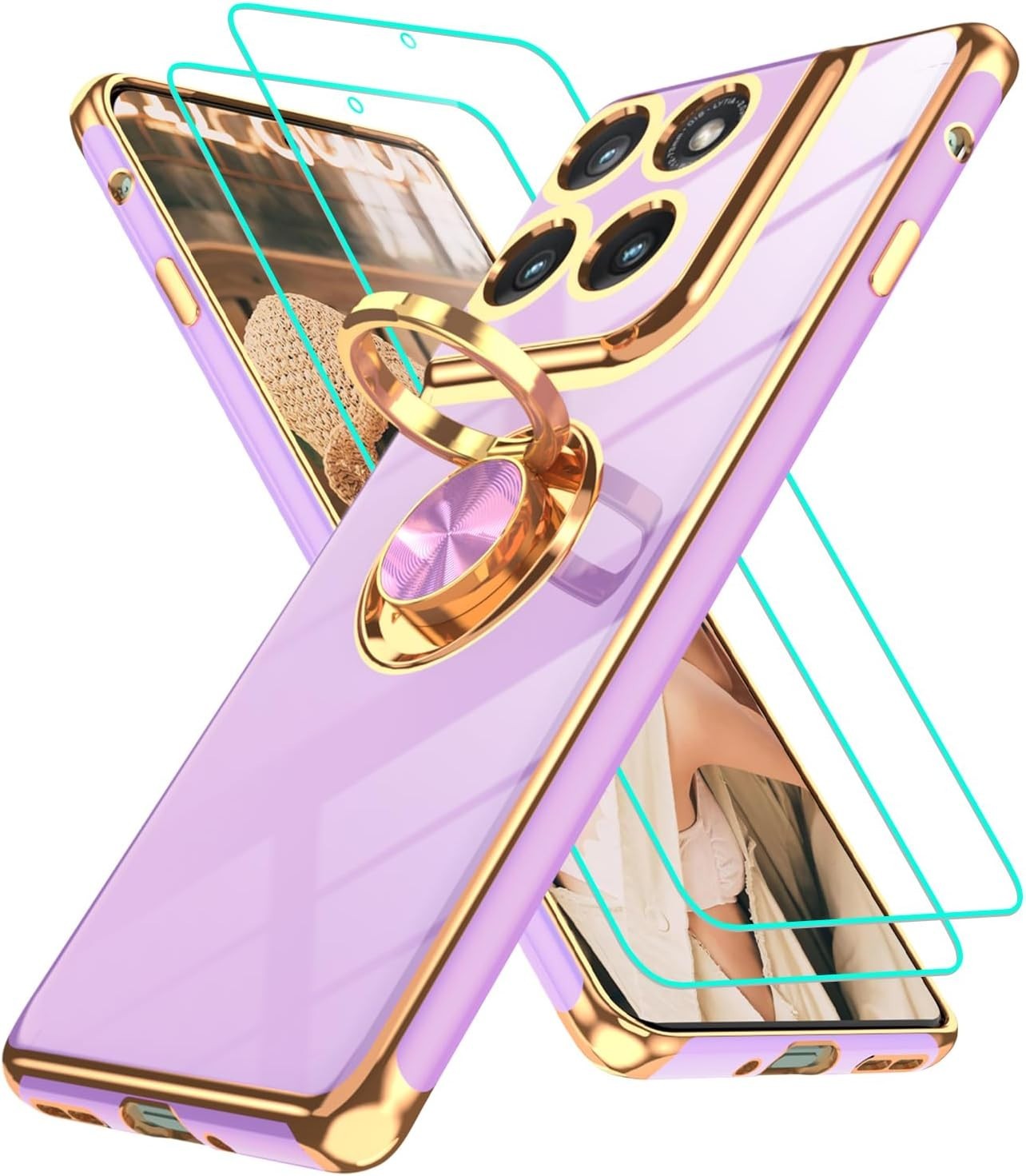 For Motorola Moto Edge 2025 Case With 360° Rotatable Floral Ring Kickstand