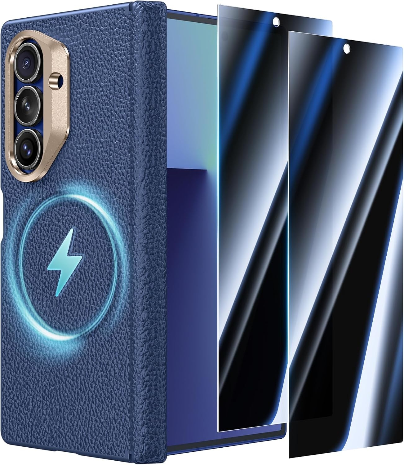 Leather Case for Samsung Galaxy Z Fold 7 with Hinge Protection and 2 X Privacy S