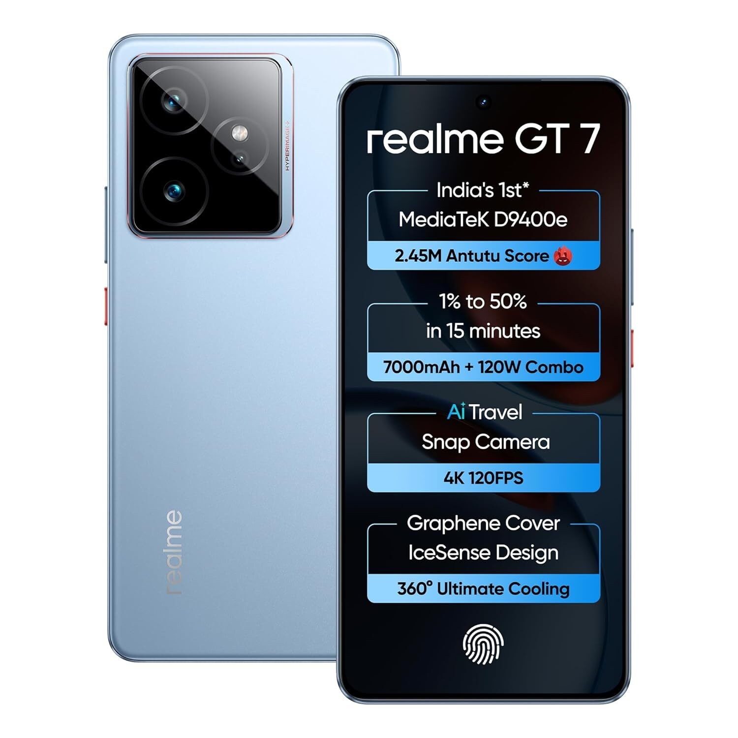 realme GT 7 ( Blue,12GB+512GB) MediaTek Dimensity 9400e Chipset Global Version.