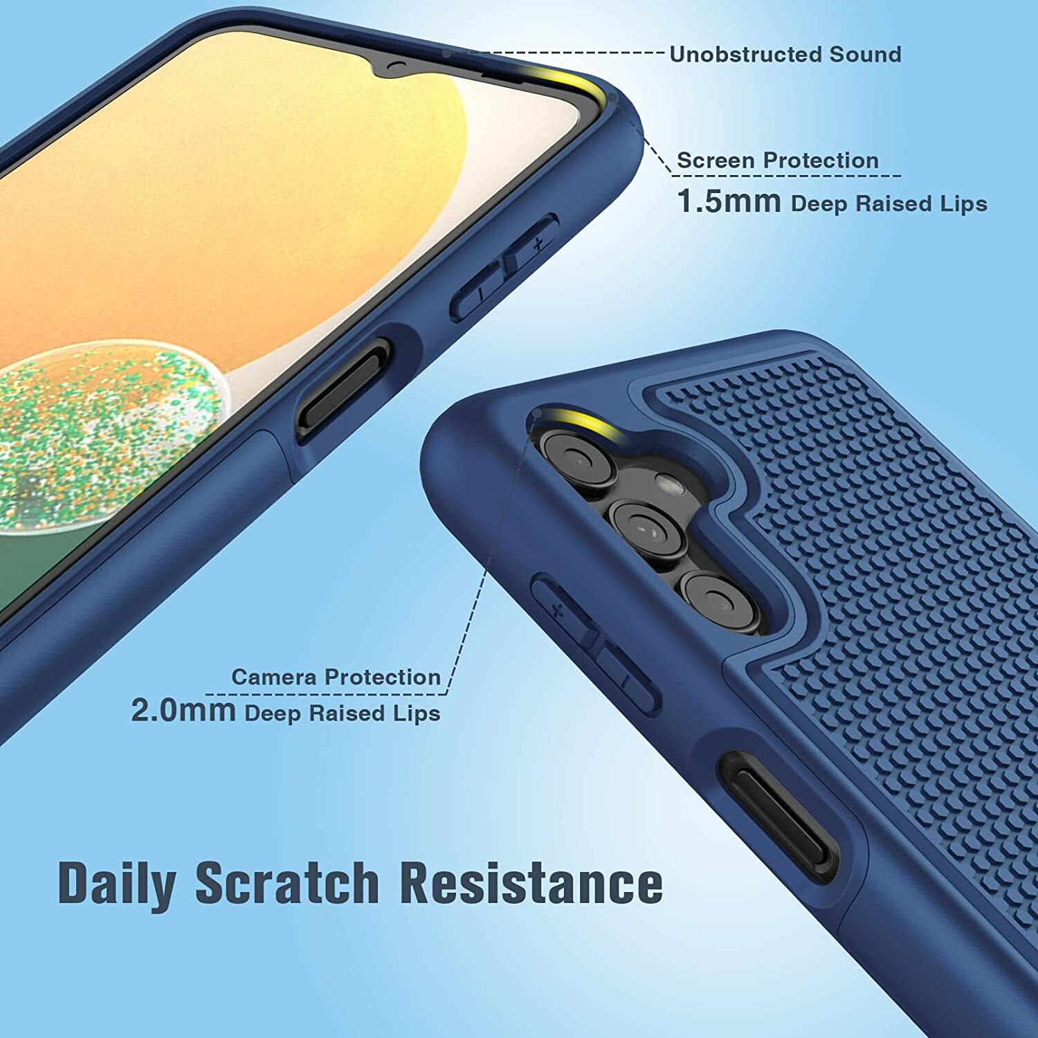 Samsung Galaxy A13 Case 6.5″ Dual Layer Protective Heavy Duty Phone Cover Blue