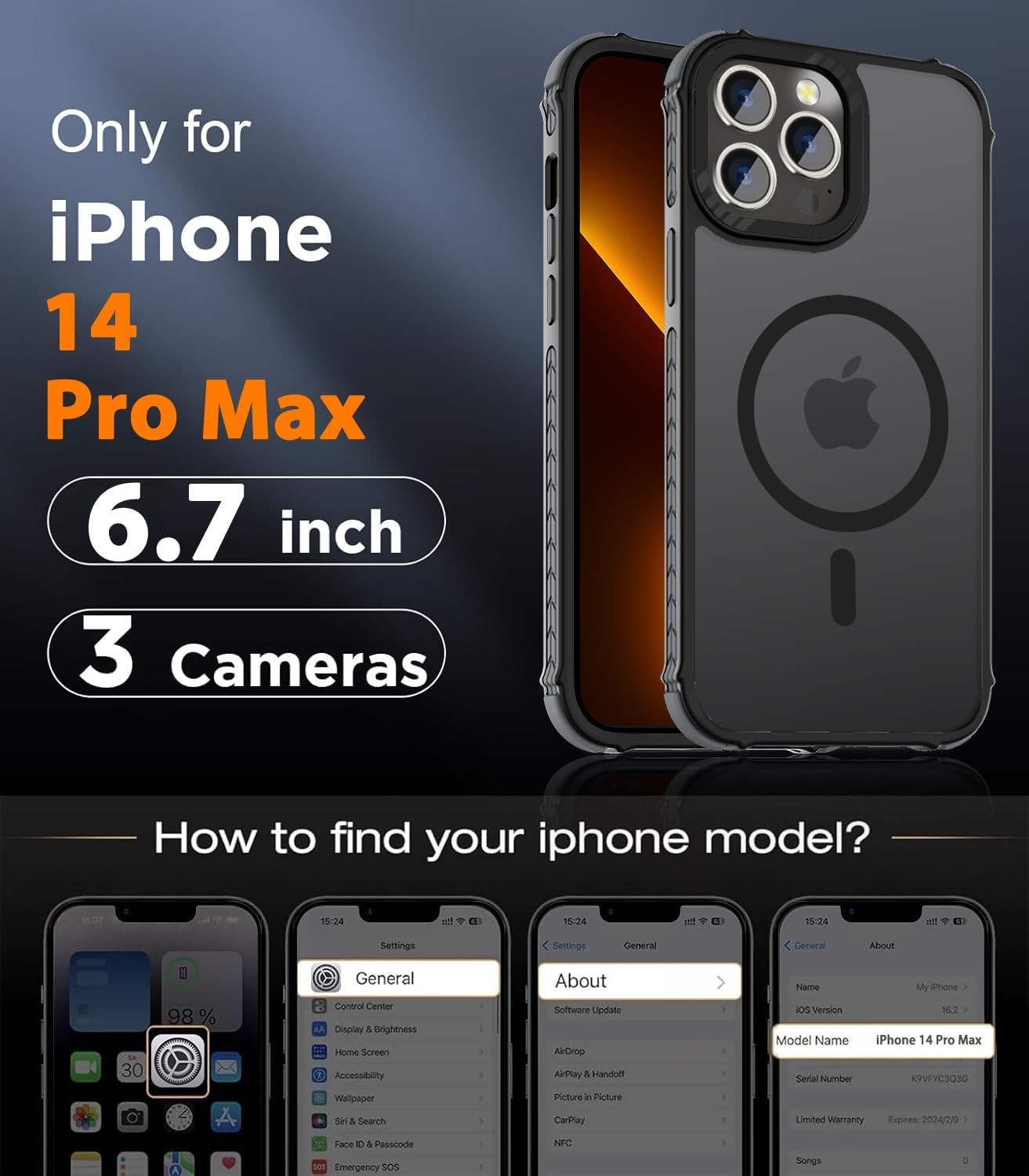 Strong Magnetic Case for iPhone 14 Pro Max 6.7-Inch, Translucent Matte Shockproo