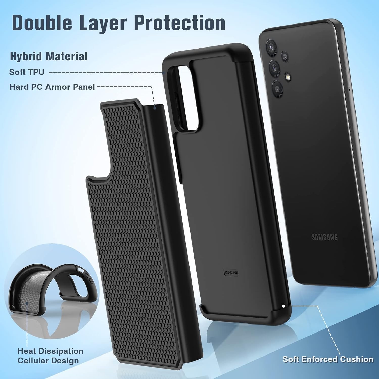 Samsung Galaxy A32 5G Case Heavy Duty Hybrid TPU Shockproof Black Protective