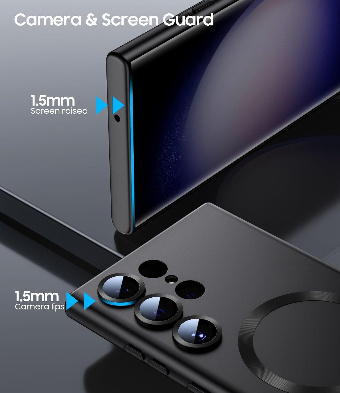 Case & Camera Lens Protector for Samsung Galaxy S23 Ultra Slim Magnetic Black