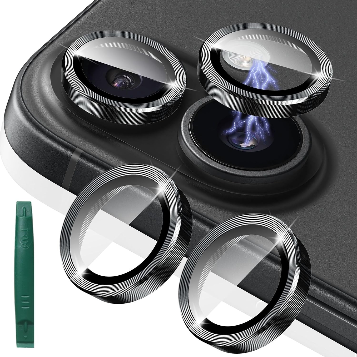 2X2 Pack Alloy Metal Camera Lens Protector for iPhone 16 Plus/16 – Black