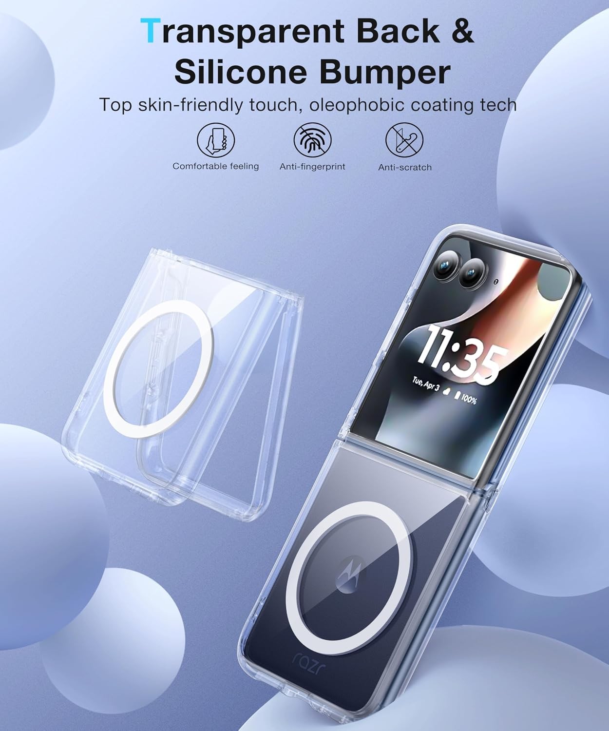 NO.1 Magnetic for Motorola Razr+ Plus 2026/2025/2024 Case, Crystal Clear, Soft S