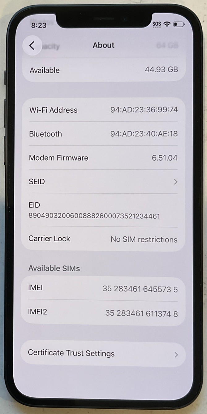 VERY NICE GSM UNLOCKED iPhone 12, 64GB A2172 MGEF3LL/A WITH 96% BATTERY HEALTH