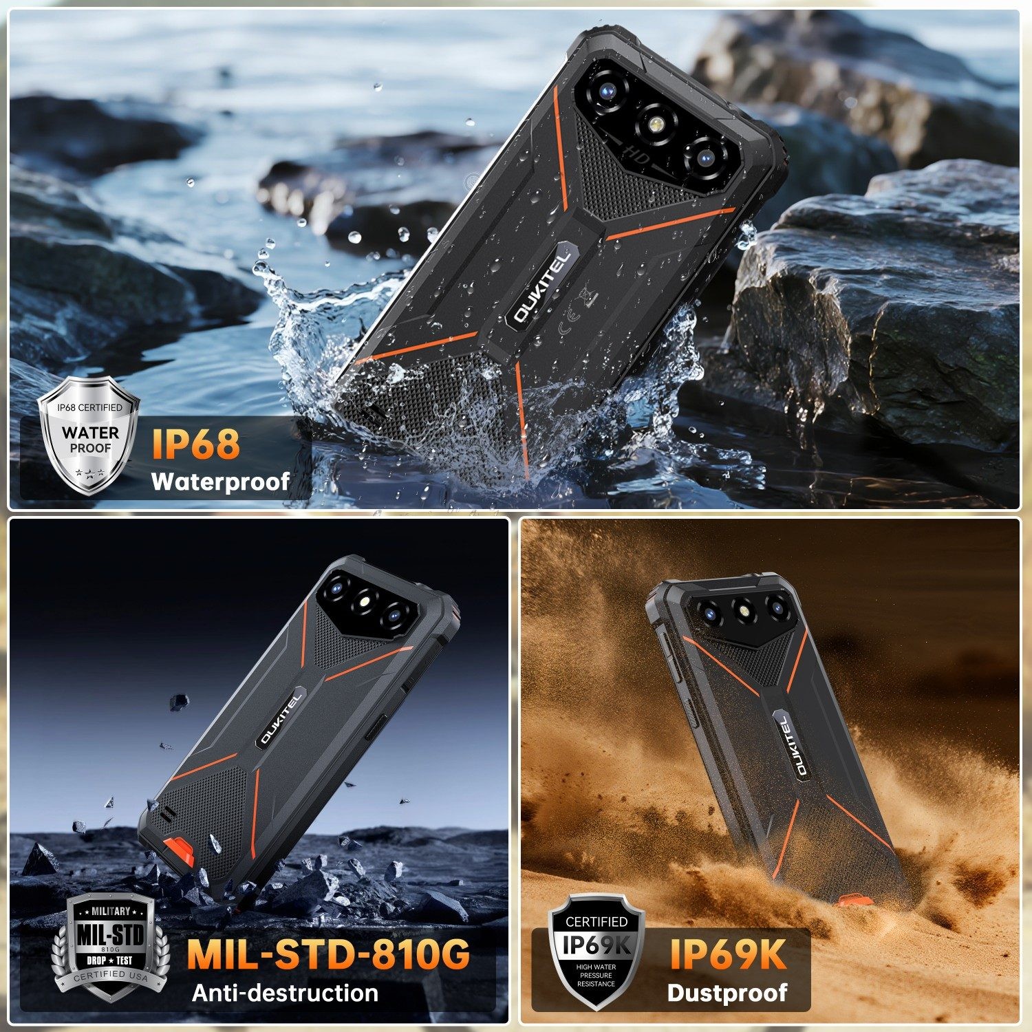 OUKITEL G3 Rugged Smartphone 16GB+128GB 6300mAh Android 15 Dual SIM 4G T-Mobile