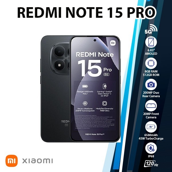 Xiaomi Redmi Note 15 Pro Android Cell Phone (8GB+512GB/BLACK/Dual SIM/Unlocked)