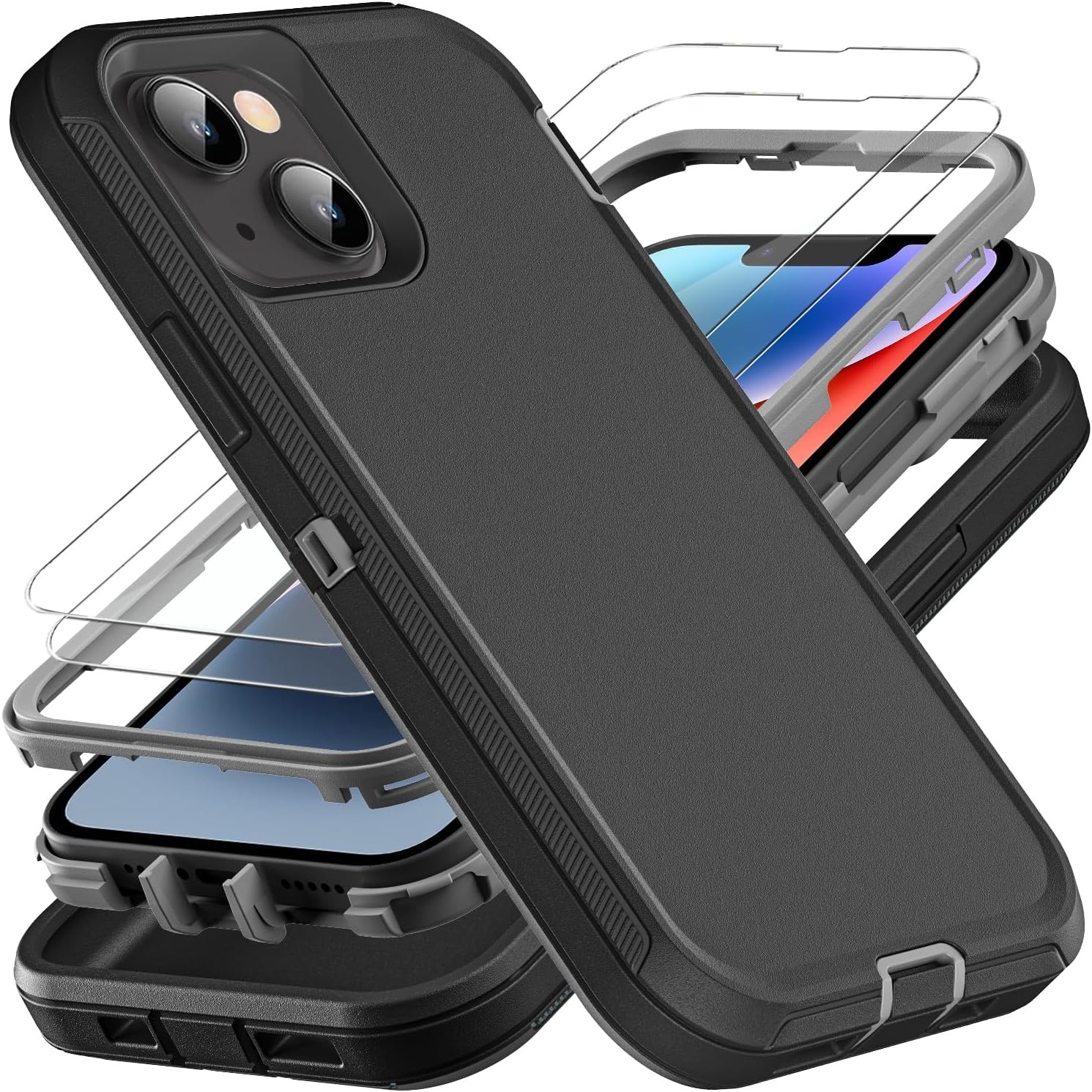 3 in 1 Heavy Duty Shockproof Case for iPhone 13/14, Military Grade, Dust/Drop Pr