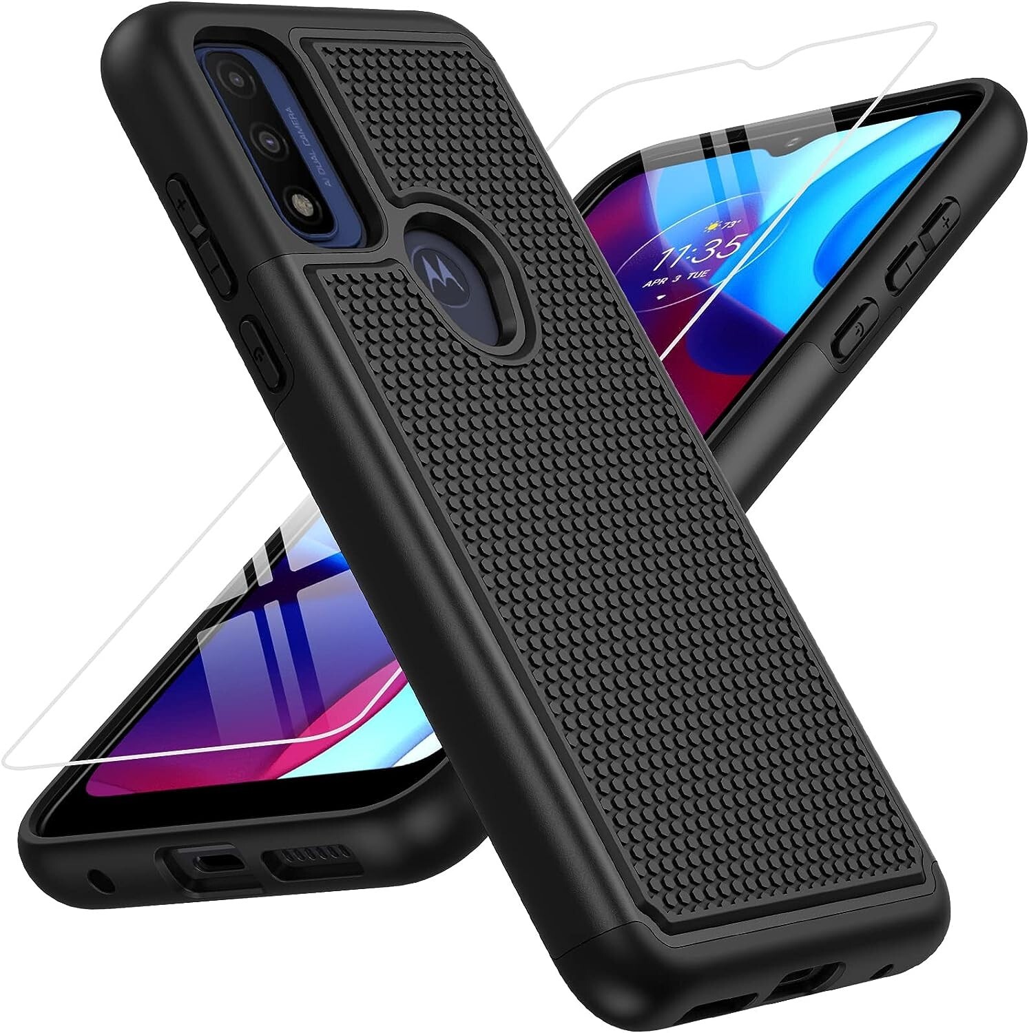 For Moto G Pure 6.5inch Case Double Layer Heavy Duty,Glass Screen Protector