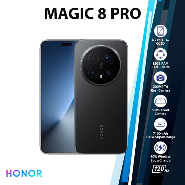 HONOR Magic8 Pro 5G Android Cell Phone (12GB+512GB/BLACK/Dual SIM/Unlocked)