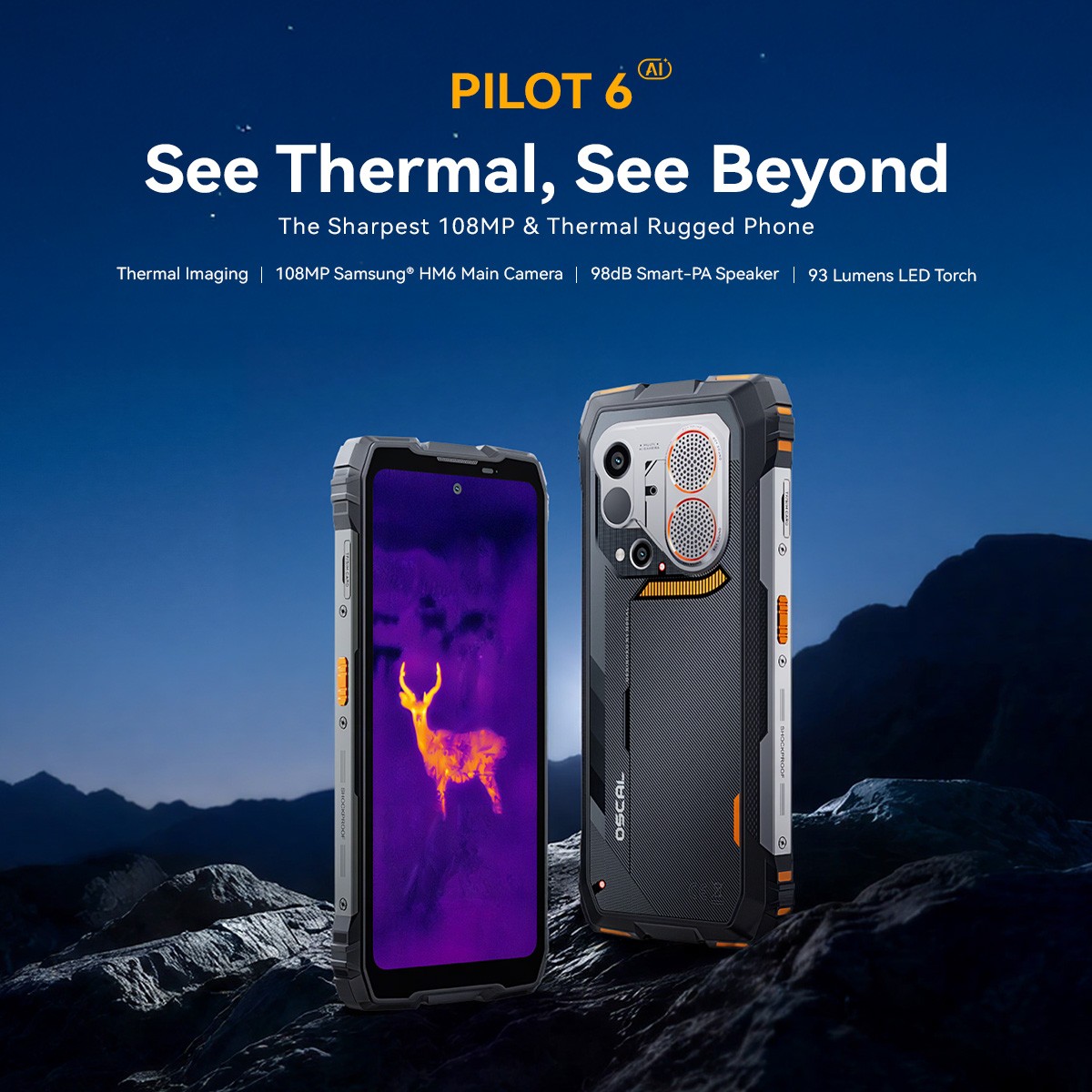 Blackview OSCAL PILOT6 AI Rugged Smartphone 48GB+256GB Thermal Imaging 108MP NFC