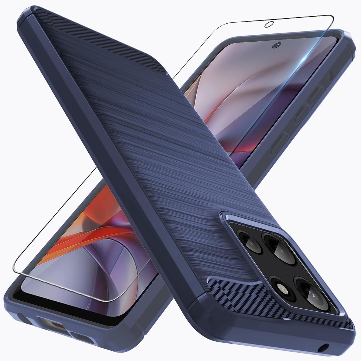 For Moto-G-2025 Case with Screen Protector, Shockproof Flexible TPU Rubber-Blue