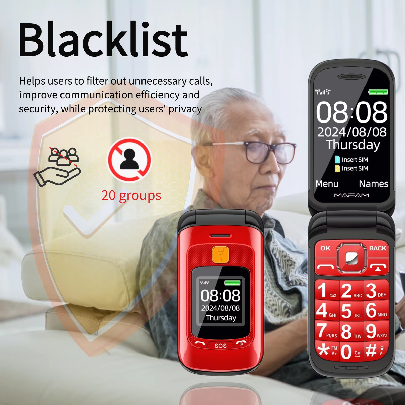 Senior Flip Dual Display Mobile Phone for Elderly Two SIM Card Large Button Spee