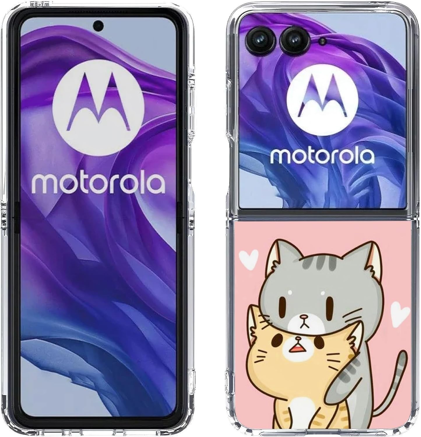 Case for Motorola Razr Plus 2024, Green Cat Yellow Cat Anti-Scratch Hard Cover