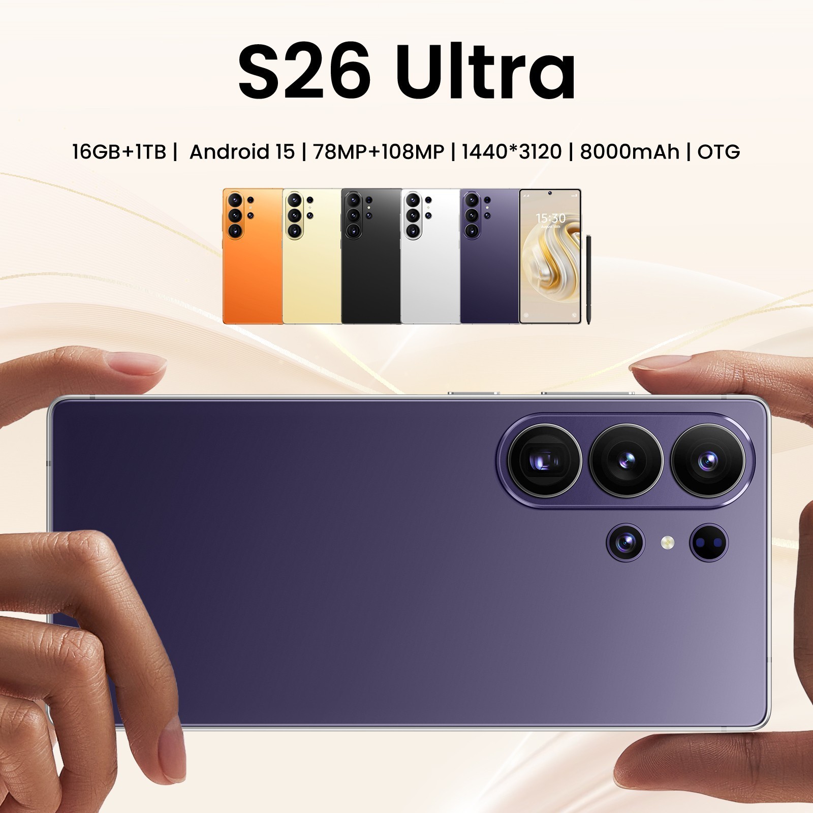 S26 Ultra 5G Smartphone 6.8 inch Unlocked Android 15 16G + 1TB Cellphones