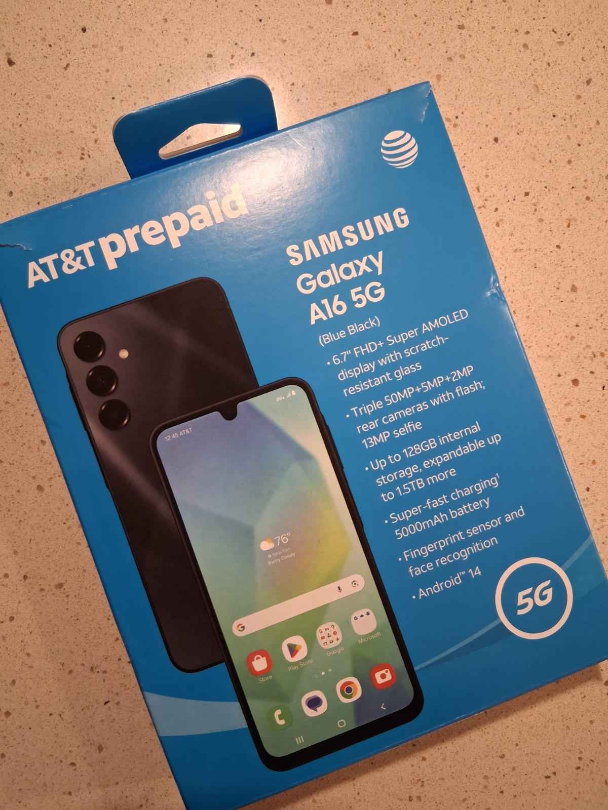 Samsung Galaxy A16 5G AT&T Prepaid 128GB Blue Black 6.7″ AMOLED SM-A166U