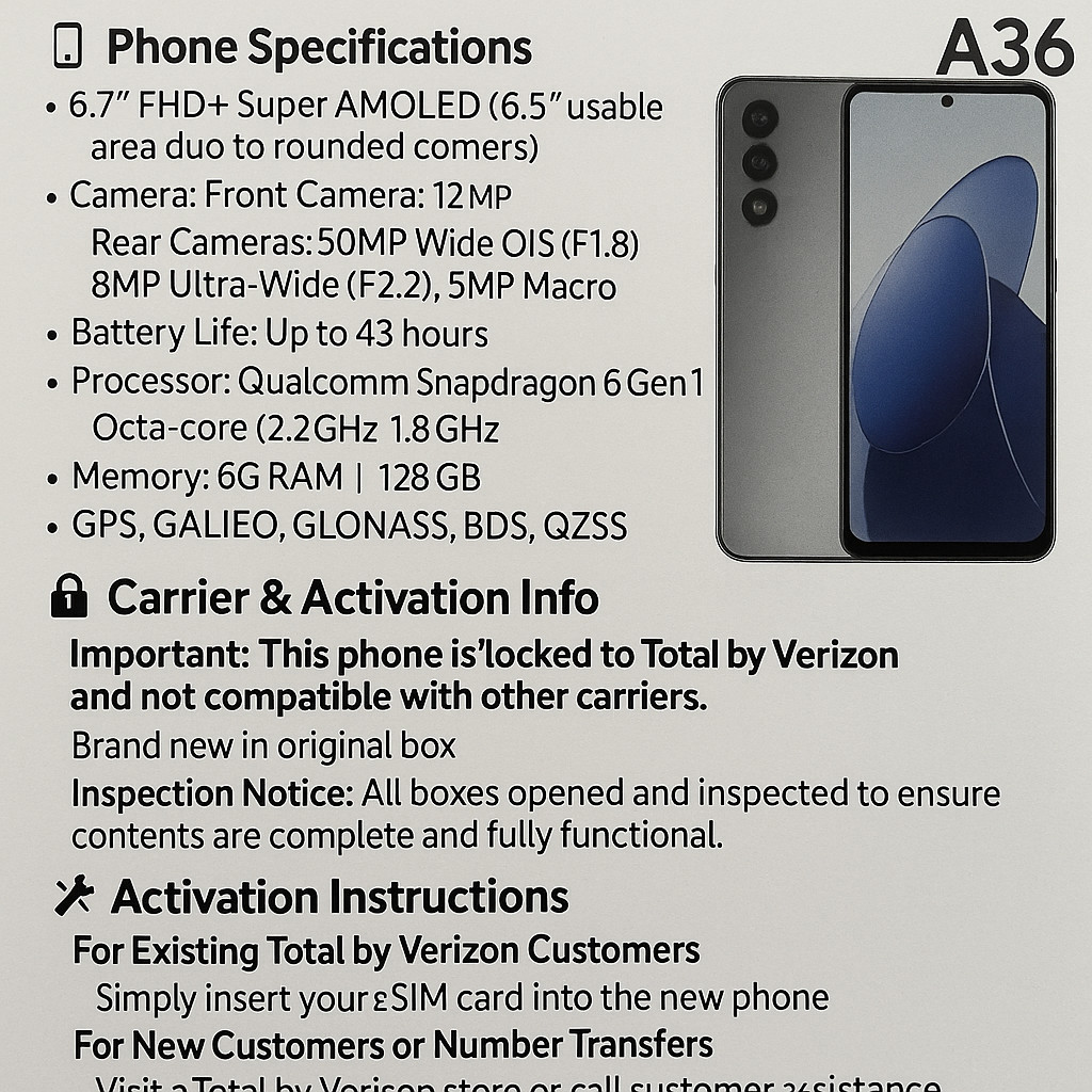 Samsung Galaxy A36 5G -(Total by Verison)