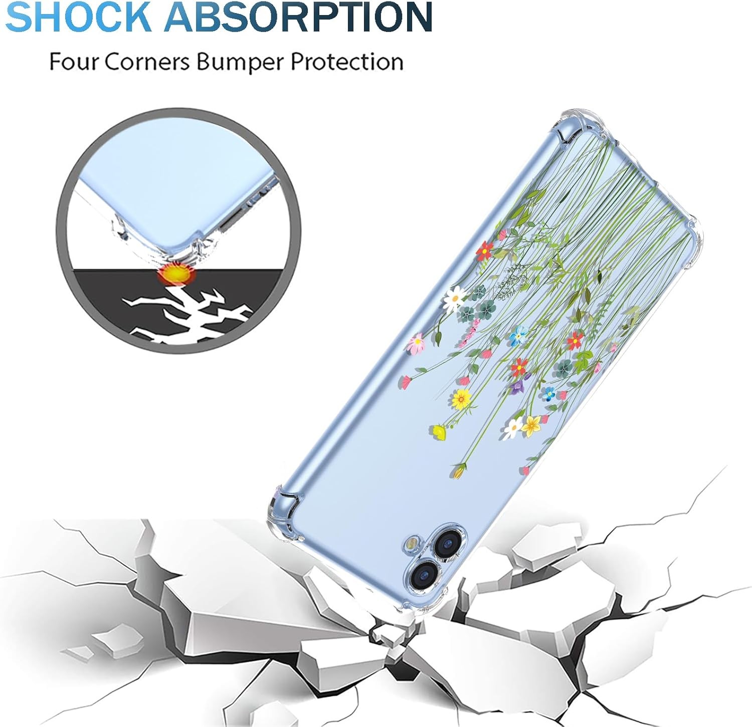 Clear Flower Phone Case for Galaxy A05 Samsung A05 Soft TPU Shockproof Bumper