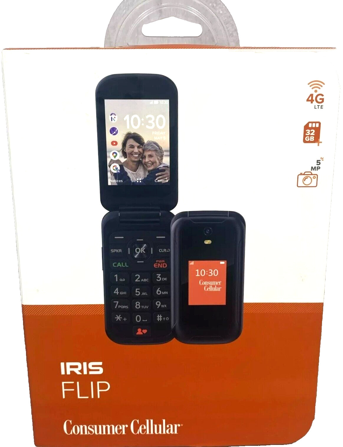 New Consumer Cellular Iris Flip Phone (8GB) 5.0MP Camera 4G LTE- Black