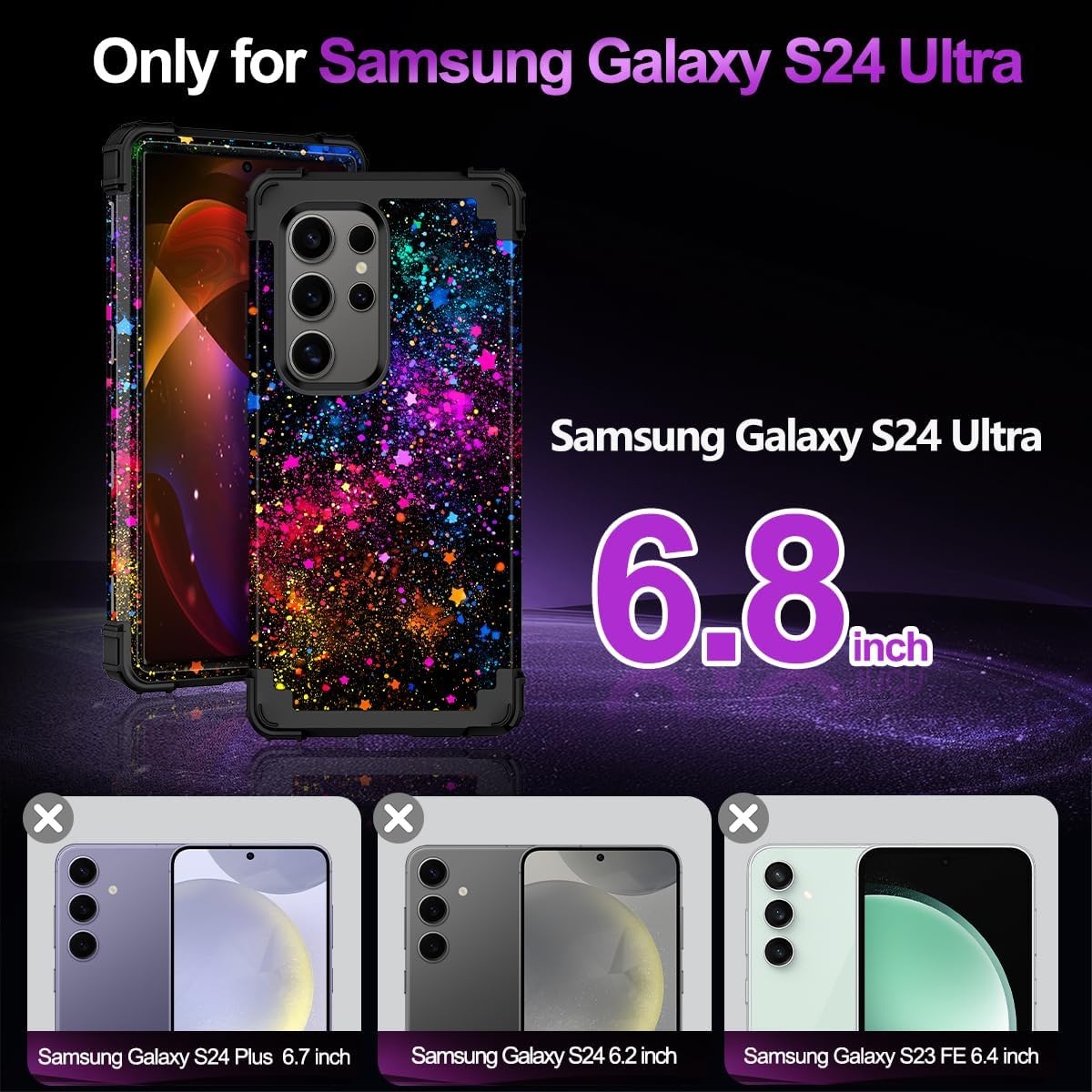 1. For Galaxy S24 Ultra Case, Glow in Dark Shockproof Rugged Hard PC TPU Bumper