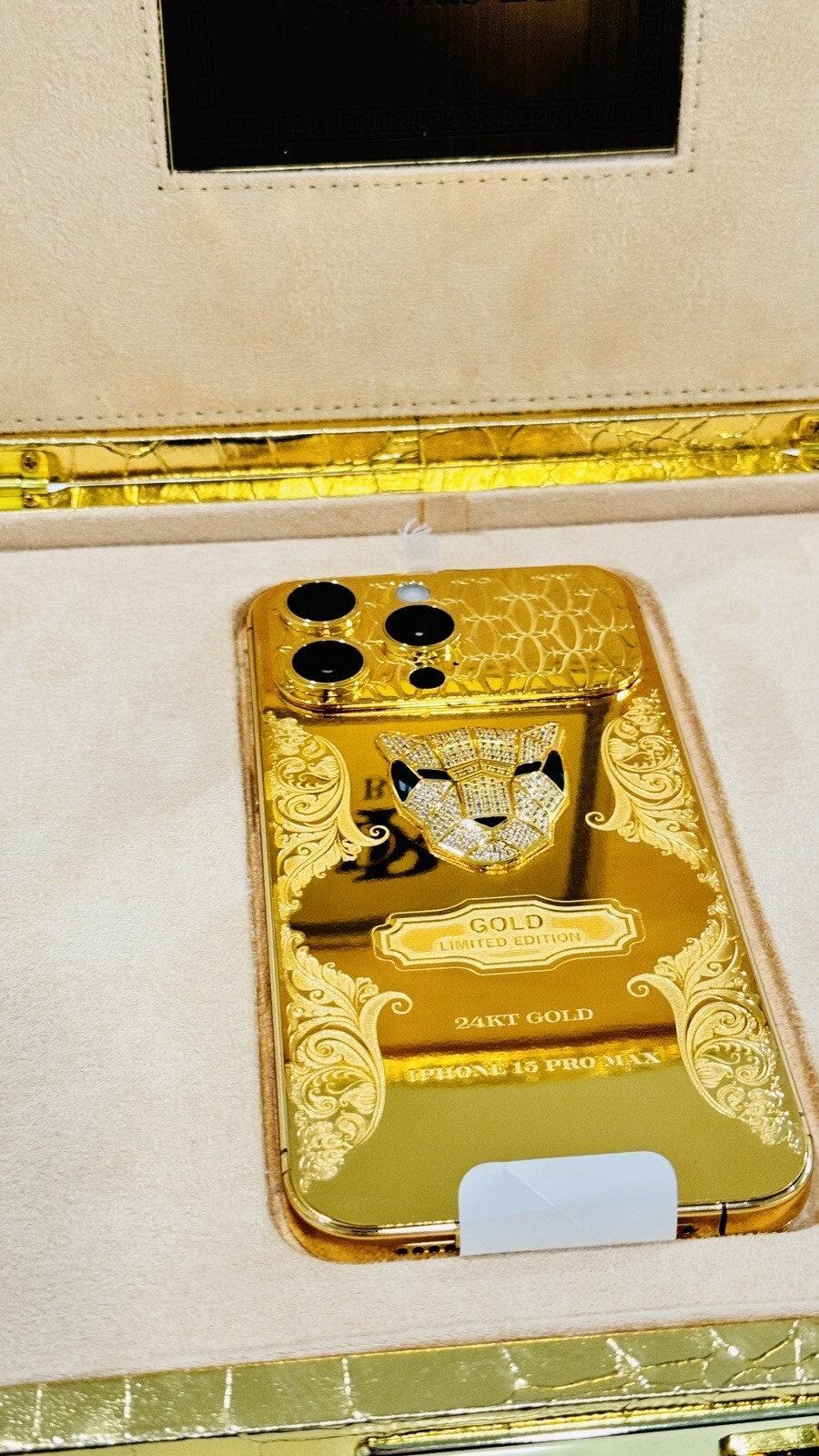 CUSTOM 24k Gold Plated Apple iPhone 15 Pro Max Engraved Diamond PANTHER 1TB